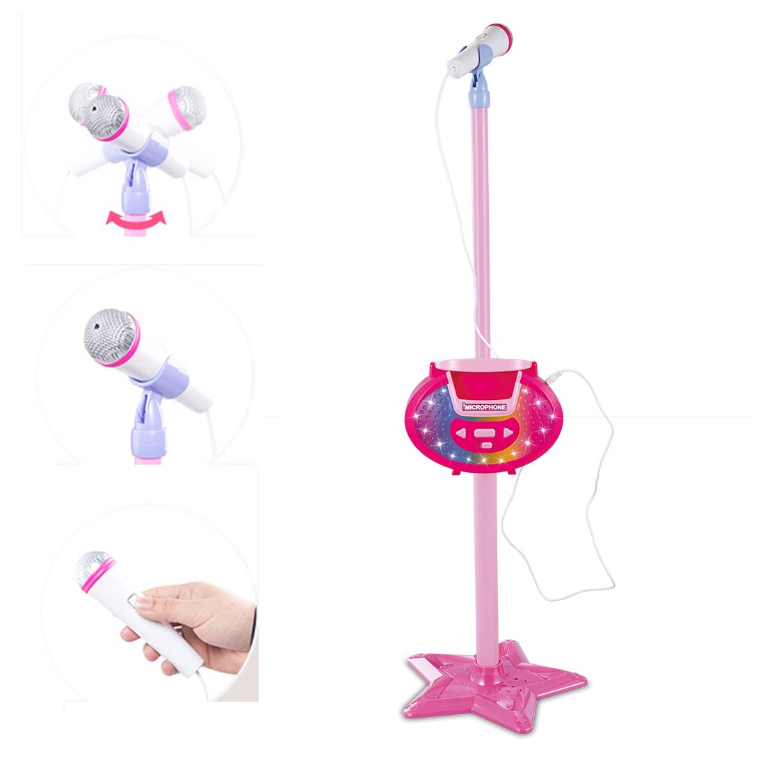 Itechor Draagbare Kids Karaoke Machine Speelgoed Verstelbare Star Base Stand Microfoon Muziek Play Karaoke Spelers Speelgoed-Rosy