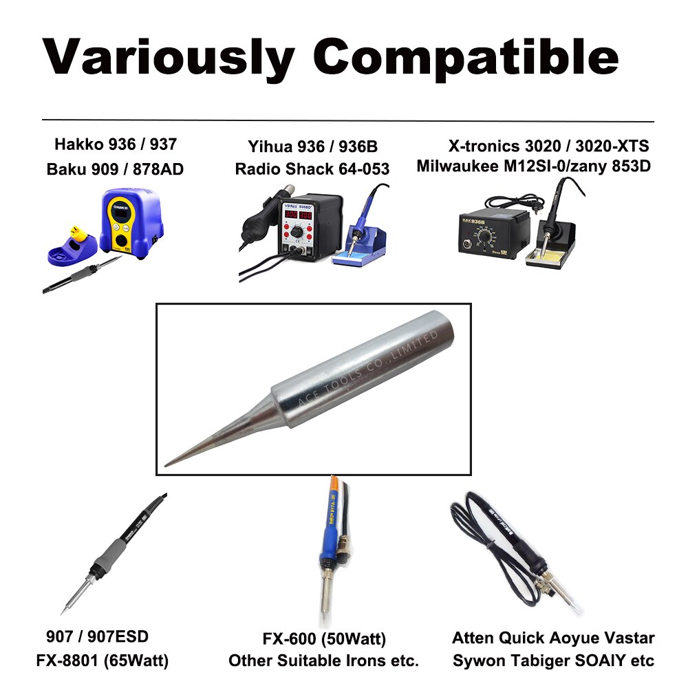 5 PCS Soldering Tips 900M-T-I Conical 0.2mm for Hakko 936 907 Milwaukee M12SI-0 Radio Shack 64-053 Yihua 936 X-Tronics 3020 Iron