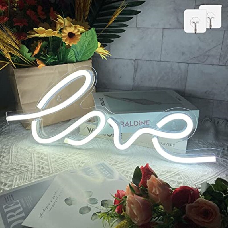 Liefde Usb Neon Sign Slaapkamer Acryl Plaat Led Licht Wit Liefde Licht Up Teken Decoratie Slaapkamer Party Wedding Valentine
