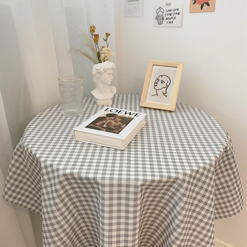 Mantel de mesa de estilo coreano a cuadros para decoración del hogar, tela rectangular a prueba de polvo, a cuadros, Simple: Khaki tablecloth / M  100x150cm