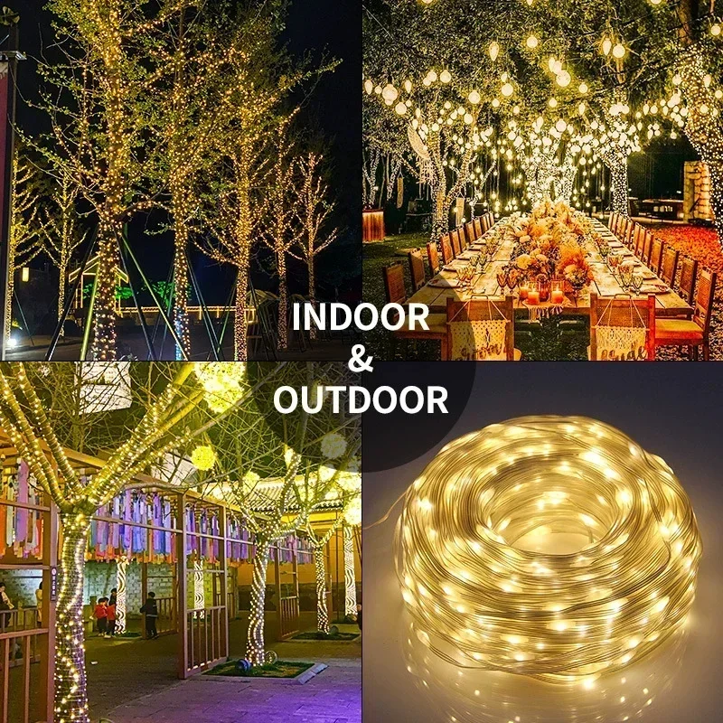 50/100/200 LED Solar- Licht Außen Lampe Schnur für Weihnachten Halloween Party Wasserdichte Lichterkette Garten Girlande