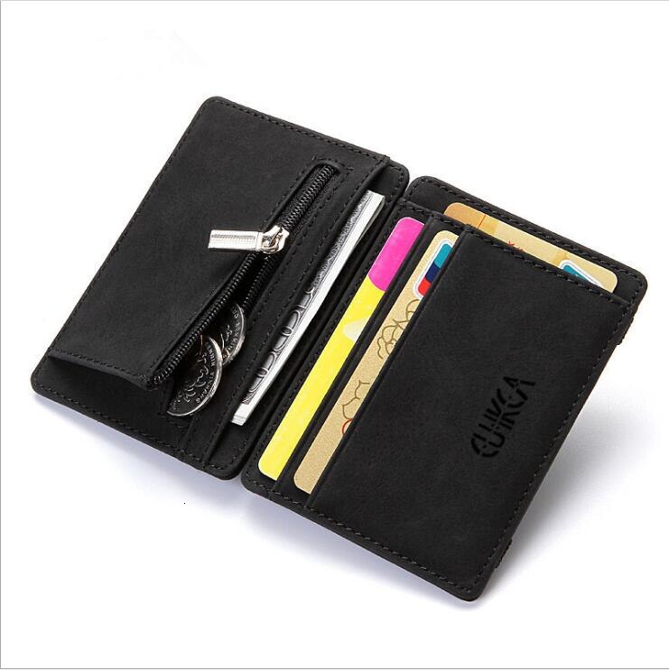 Mannen Vrouwen Kleine Super Dunne Pu Leather Magic Portefeuilles Mini Rits Portemonnee Pouch Elastische Credit Bank Plastic Id-kaart case Houder