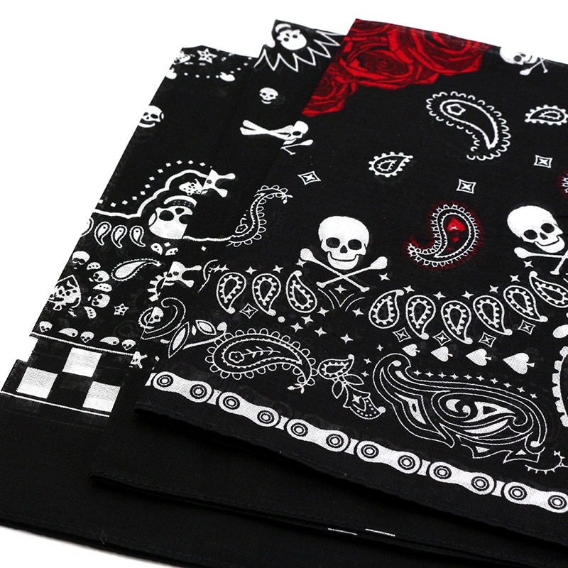 Klassisk svart hodeskalle rosetrykk bandana menn hiphop bomull firkantet skjerf ridemasker pannebånd hodeskjerf hodeplagg