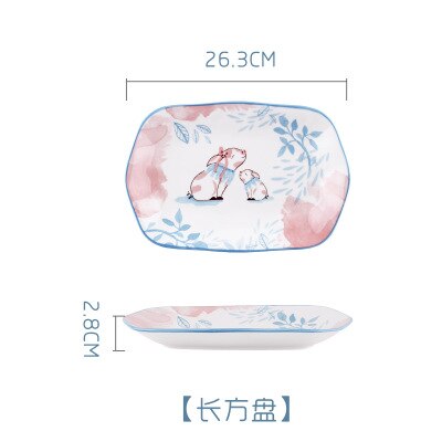 Criativo dos desenhos animados bonito prato de café da manhã cerâmica pratos de carne porcelana sobremesa prato frutas lanche prato simples animal tigela colher: Longer Handle Plate