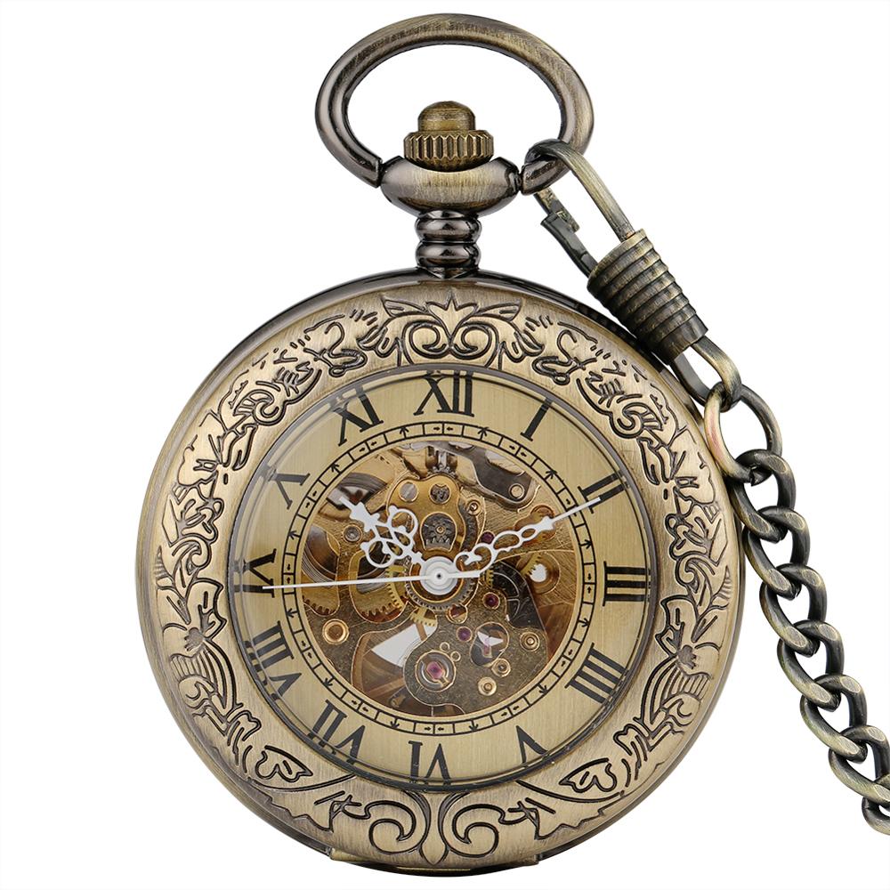 Reloj de bolsillo mecánico automático para hombre y mujer, con transparente de Bronce Antiguo, reloj de bolsillo automático, con cadena Retro: only watch