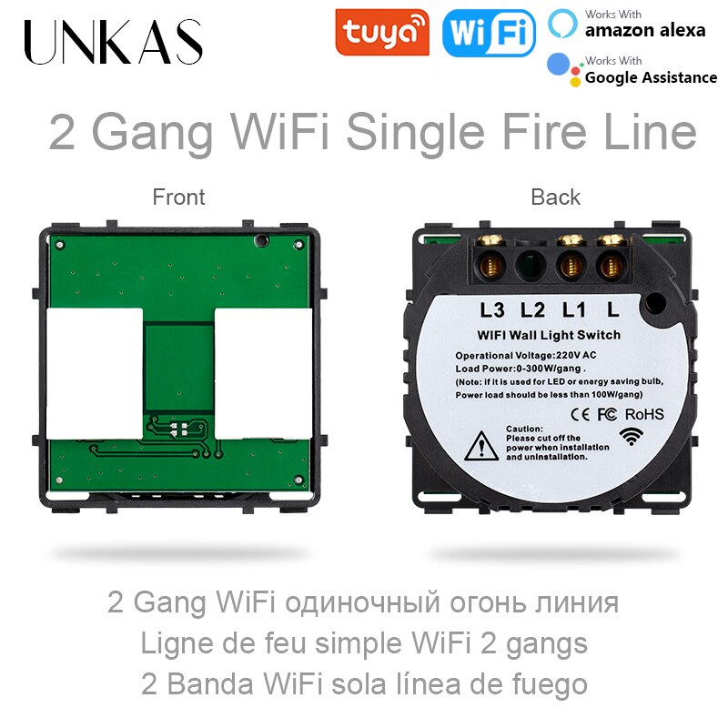 Unkas Diy Bijpassende Modules 1 2 3 4 Gang Wifi Touch Aan/Uit Schakelaar Alleen Functietoetsen Gratis Combinatie voor Muur 157Mm Outlet: 2G Wifi Single Fire