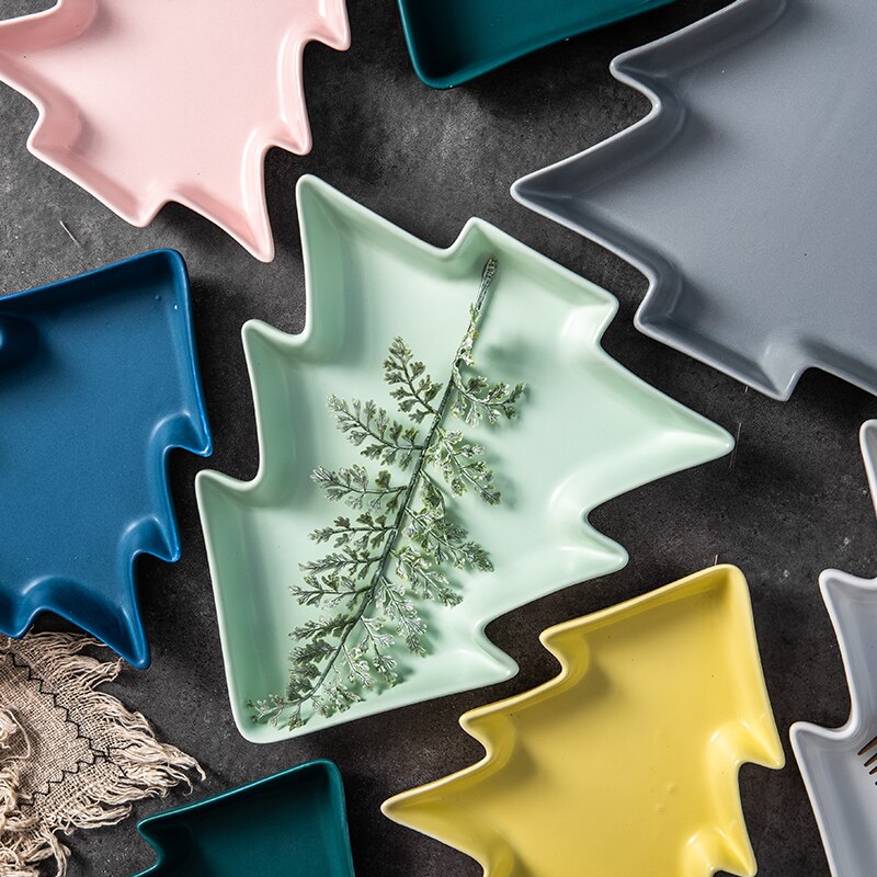 Christmas Tree Plate Ceramic Tableware Profiled Matte Breakfast Fruit Salad Dessert Western Plate Restaurant Kitchen Tableware