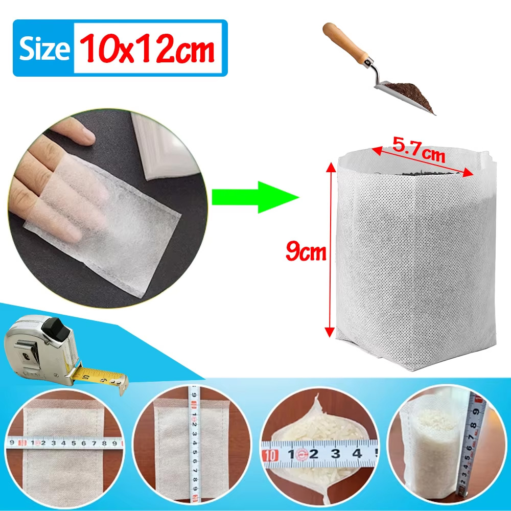 Sacchetti per piantine Confezione da 100 sacchetti per vivaio in tessuto non tessuto degradabili Sacchetti per coltivazione di piantine in tessuto Custodia per piante per forniture agricole da giardino: esercito verde