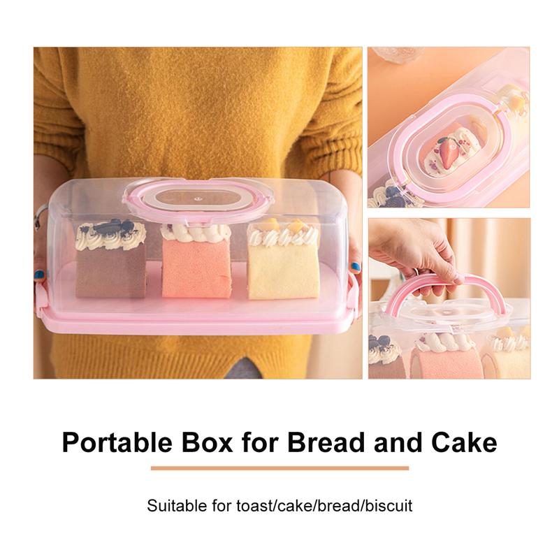 Rektangel rostat brödkaka bärbar handhållen tårtförpackning matförvaringslåda förvaringslåda (rosa)