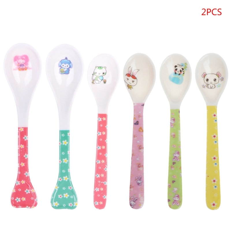 1 Set 2 Stuks Cartoon Baby Kids Feeding Lepel Melamine Baby Lepel Bestek Voor Baby