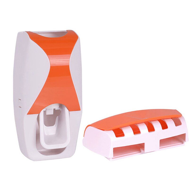 Brushing Tool Set Automatic Toothpaste Dispenser And Toothbrush Holder Set Convenient Bathroom Product 1 Pair: Orange
