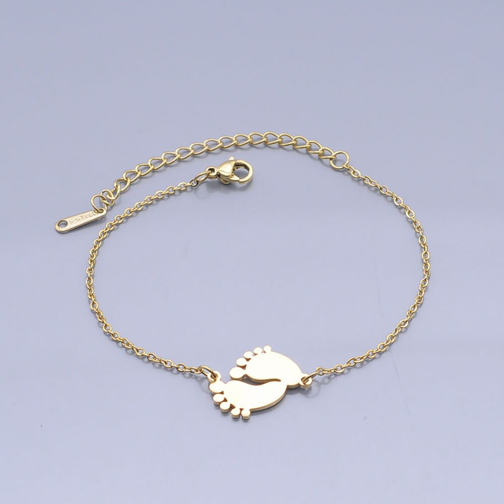 100% Rvs Dainty Baby Foot Charm Armband Voor Vrouwen Super Hoge Gepolijst Armbanden: JN505-2