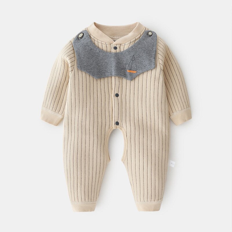 Baby Nachtkleding Pyjama Een Stuk Deken Dwarsliggers Baby Jumpsuit Herfst Winter 0-1T Pasgeboren Baby Kleding jongen Meisje: Bib-khaki yellow / 12M 80cm