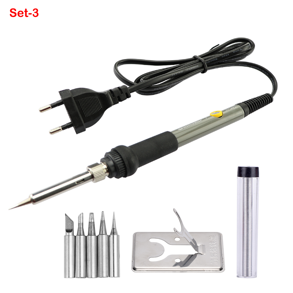 Electric Soldering Iron 60W Adjustable Temperature Soldering Iron Tips Welding Solder Tools Ceramic Heater Ddesoldering Pump Set: 220V EU Plug / set-3