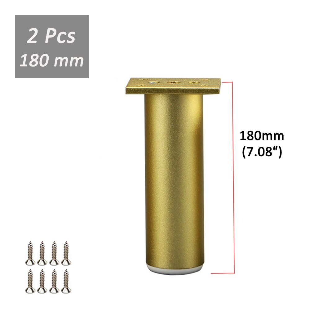 Pieds de meubles modernes en aluminium, 80-300mm, 2/4 pièces, réglables, couleur or, pour canapé, meuble TV, commode, lits: 2Pc 180mm with screw