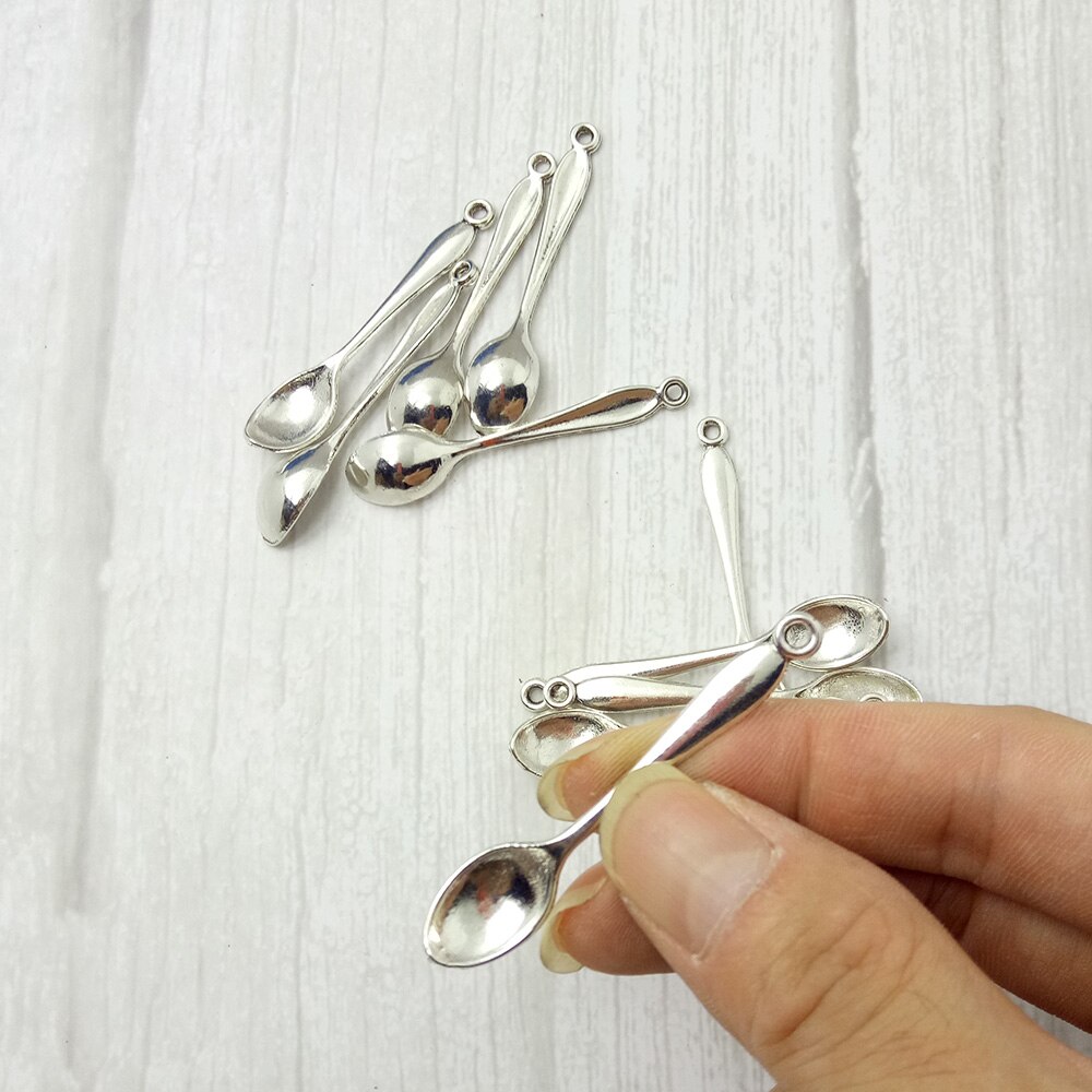 10Pcs 11X55Mm Antiek Zilver Kleur Lepel Charms Sieraden Creatieve Charm Voor Ketting Diy Sieraden Maken