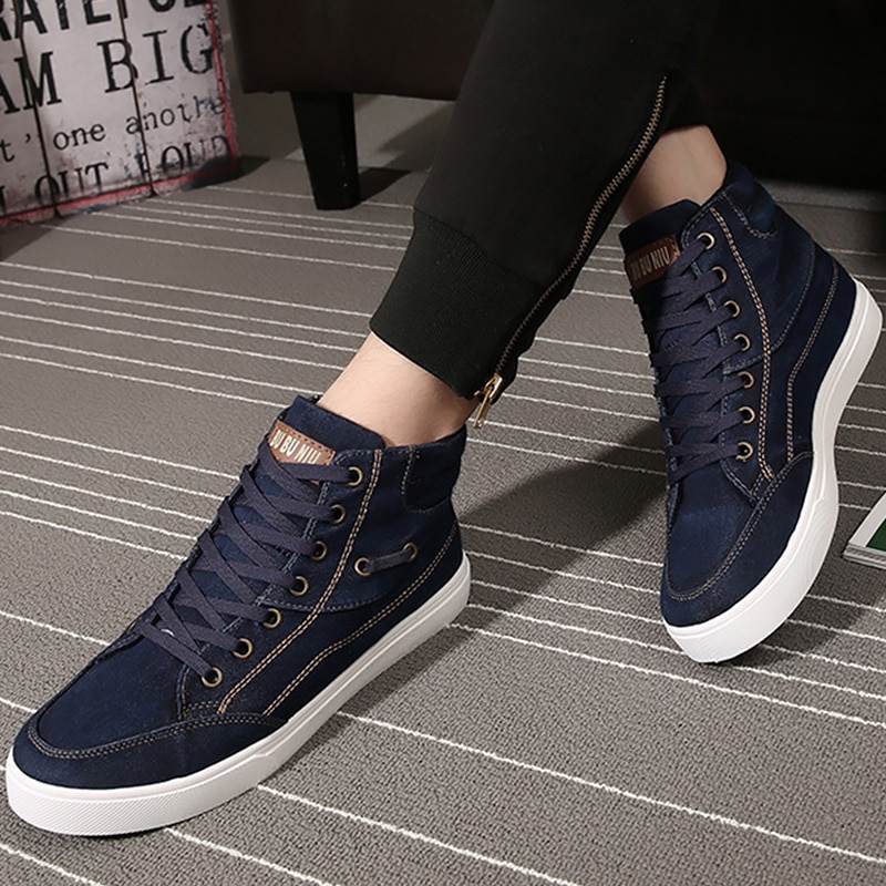 Shoes men casual wear resistant shoes denim high top sneakers for boys lace-up