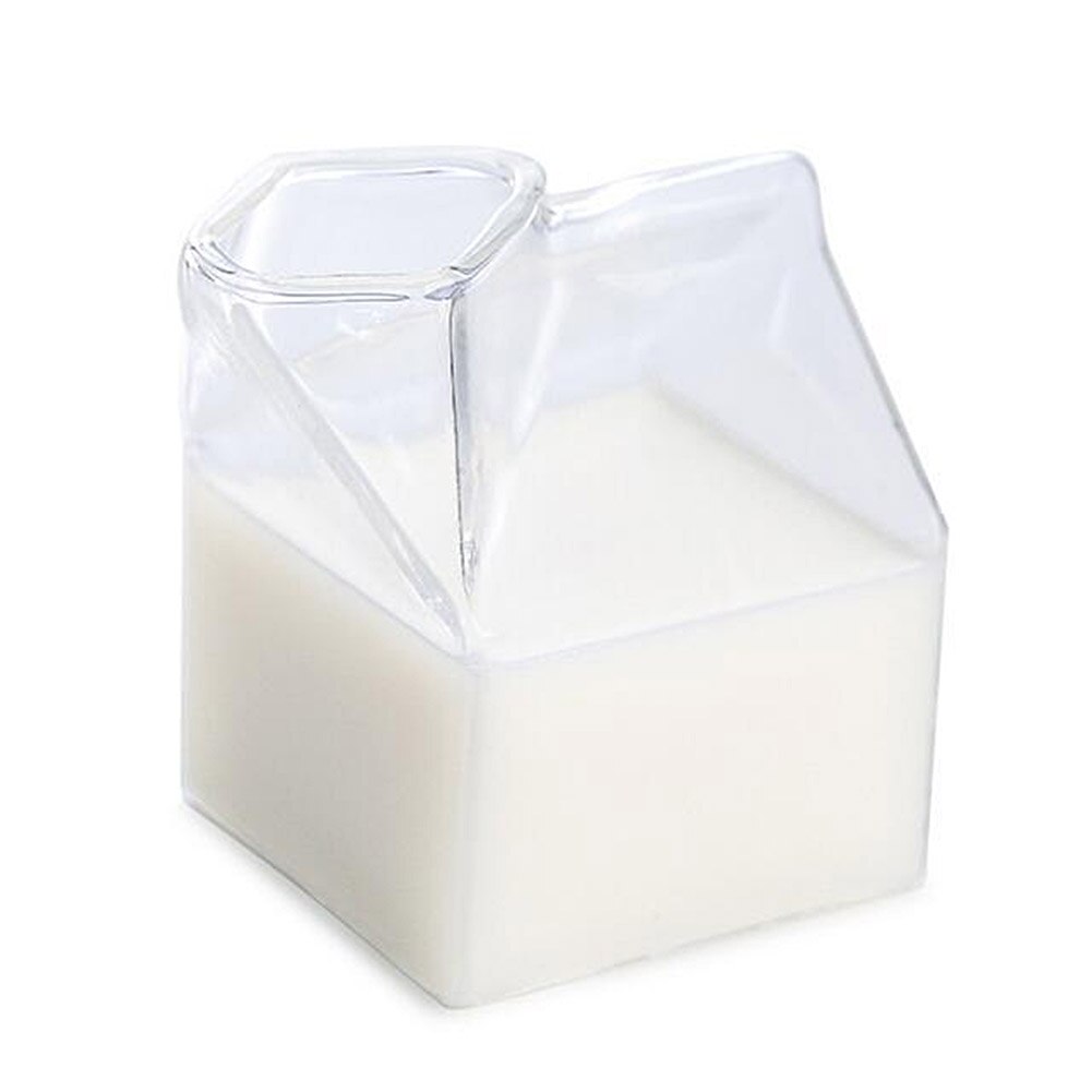 Milk Box Shaped Cup Glass Milk Carton Container Transparent Irregular Cup Widely usedIt can be used for milk juice coffee etc