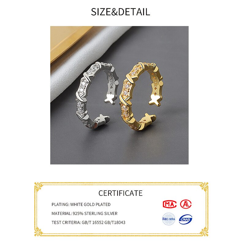 Réel 925 en argent Sterling géométrique étoiles zircon réglable anneau minimaliste Fine bijoux pour les femmes fête réglable