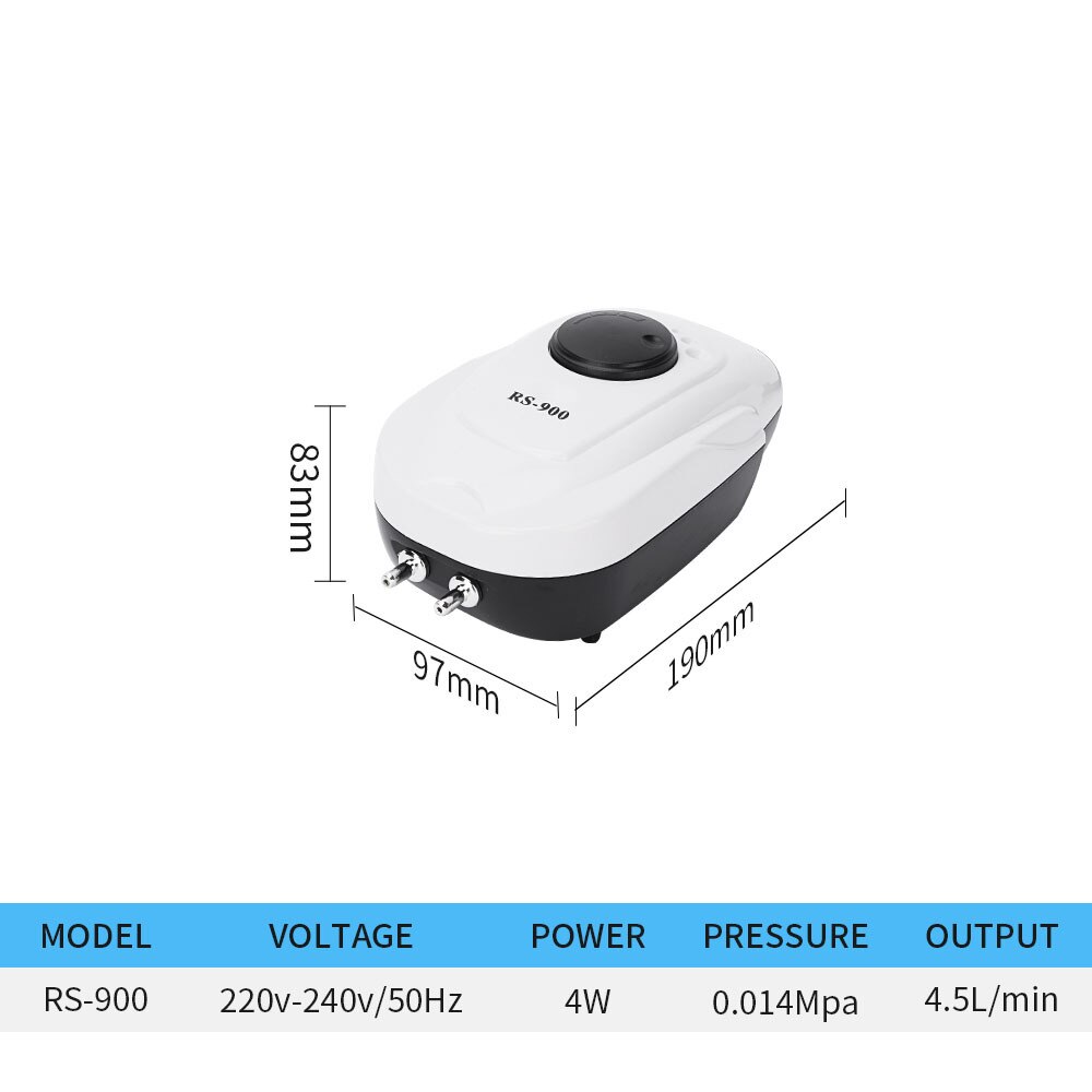 Ultra Silent Aquarium Air Pump Fish Tank Increasing Compressor Single Double High Energy Outlet Oxygen Pump Aquatic Accessories: RS-900 / AU Plug