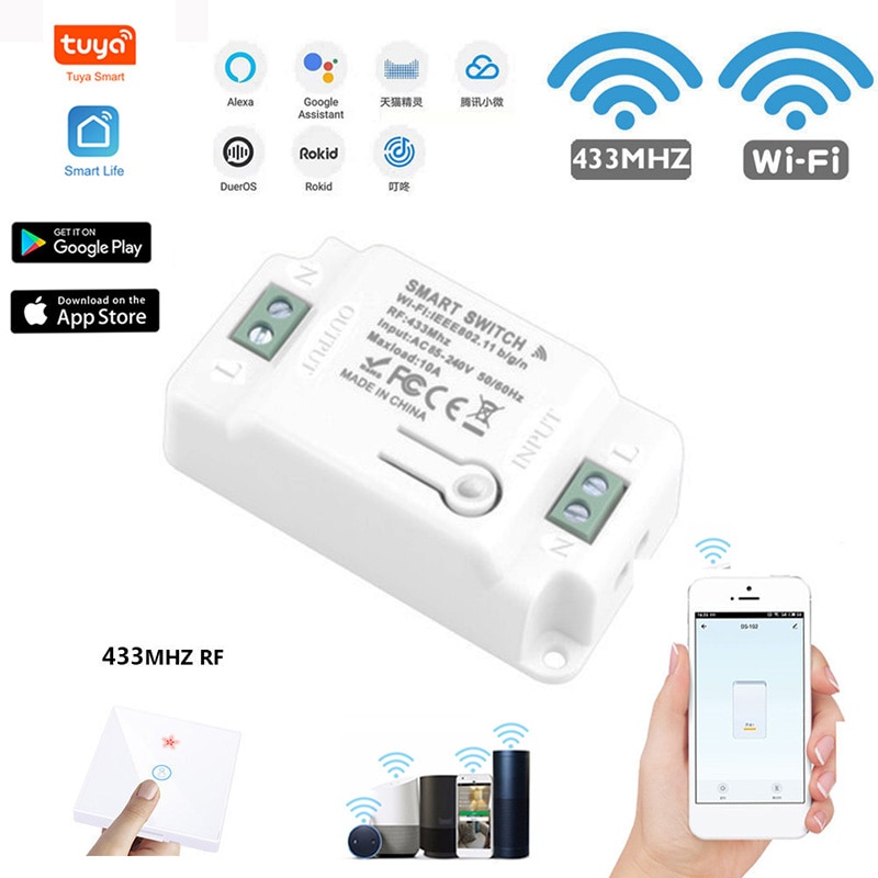 WiFi+433 Smart Home House Wifi Wireless Remote Switch Breaker LED Light Controller Module Work With Alexa Google Home Tuya APP