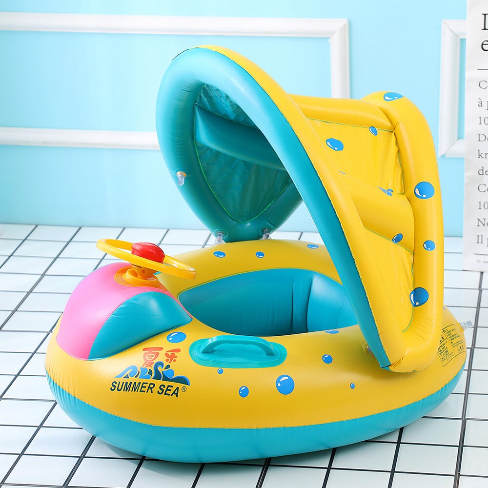 Kinderen Zwemmen Boot Veilig Opblaasbare Baby Zwemmen Ring Infant Zwembad Float Verstelbare Zonnescherm Seat Baby Baden Cirkel