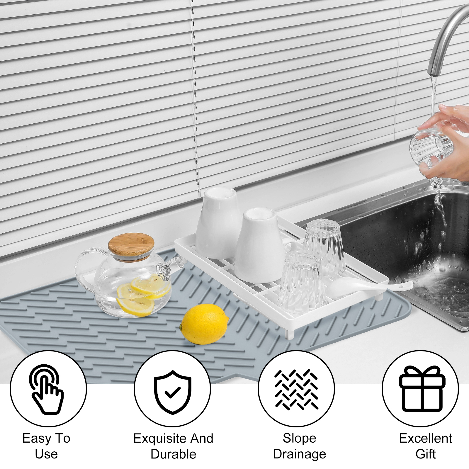 Esteira de secagem de prato ultra absorvente silicone esteiras de secagem antiderrapante secagem rápida drenagem esteira resistente ao calor almofada de secagem de prato de cozinha