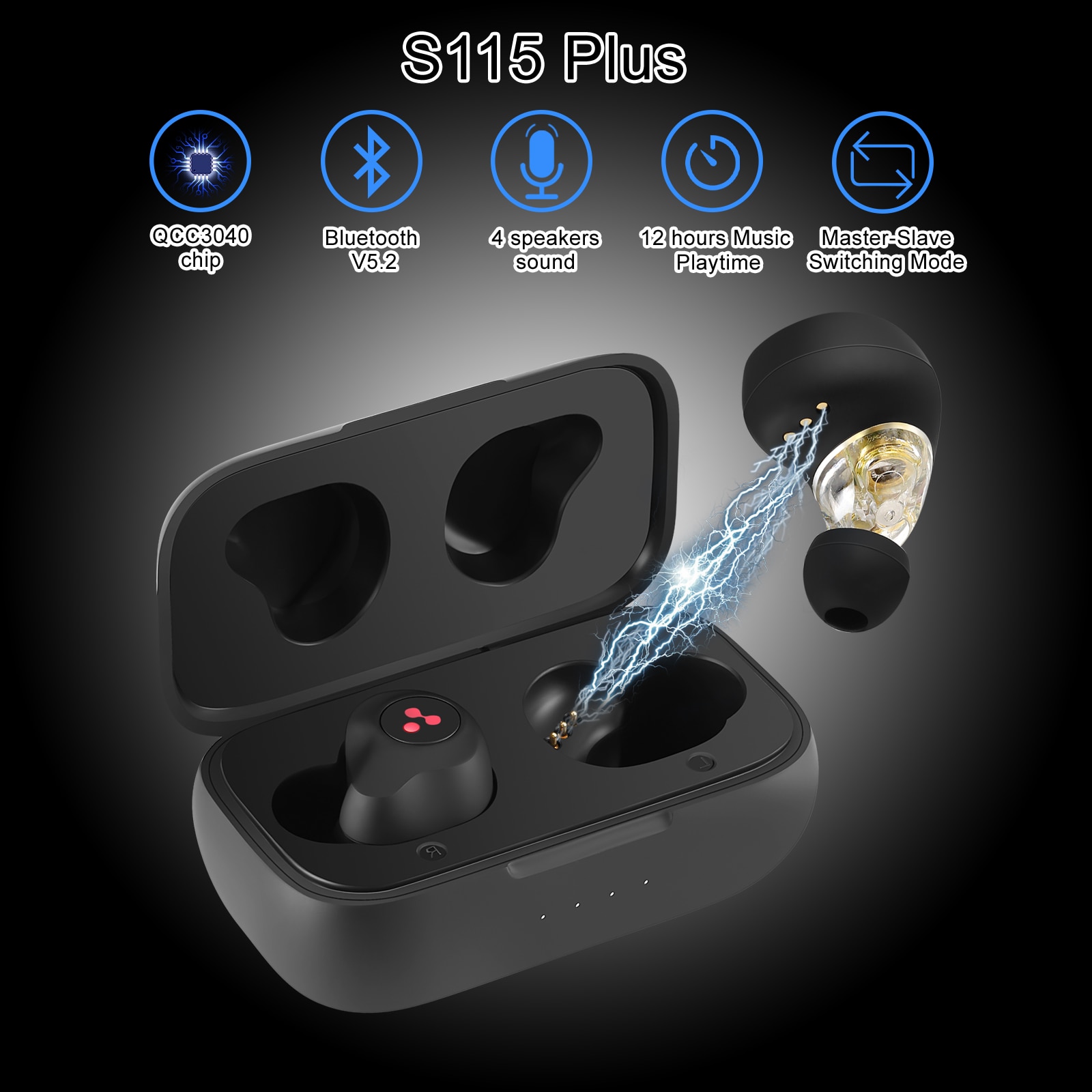 Original SYLLABLE S115 Plus bluetooth V5.2 bass earphones wireless headset of QCC3040 Chip S115 Plus Volume control earbuds