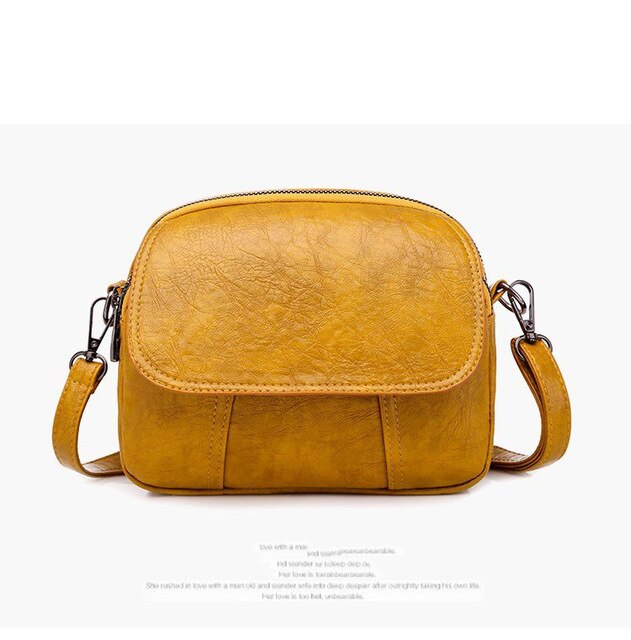 Luxury women's bag high soft PU leather ladies shoulder messenger bag multi-layer double zipper bag: yellow