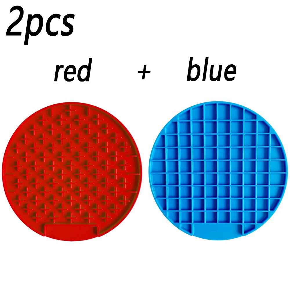 2 pièces Lickimat Bol pour Chiens Pet Gamelle Pour Ingestion Lente L'anxiété Chien Alimentaire Conteneur Silicone Lécher Tapis Pour chats Produits D'alimentation pour Accessoires: 2pcs round red blue