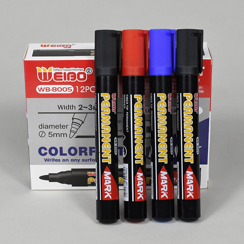 12 pcs/set permanent marker pen Large Capacity Blue Plastic Oily Waterproof Permanent Marker Pen Office School Supplies Markers
