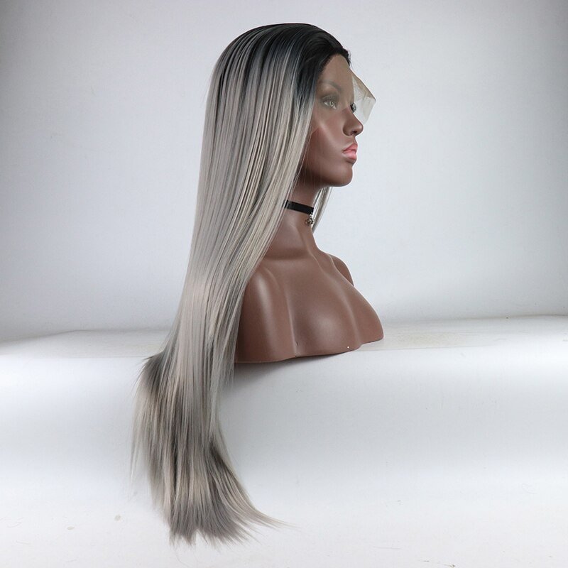 24 tommer lang silkeagtig lige kobberrød syntetisk blonde front paryk højtemperatur hår parykker til kvinder midterste del: 1 bgrå / 26 inches