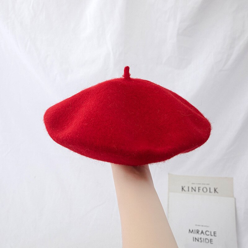 Béret en laine pour femme, chapeau rond, épais et , plusieurs couleurs unies, collection hiver: 018