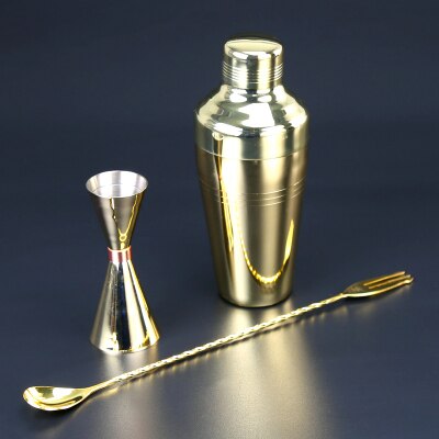 Cocktail Shaker Bar Set Koperen Plated Shaker Bar Set - 3 Stuks Barman Kit Bevat Shaker (510Ml), jigger &amp; Lepel: 510ml Gold Set