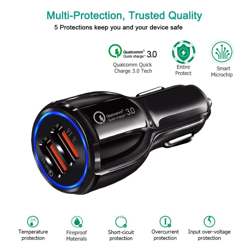 Quick Charge 3.0 2.0 Car USB Charger for Mobile Phone 2 Port USB Fast Charging Adapter Mini Usb Car Charger for iPhone Samsung