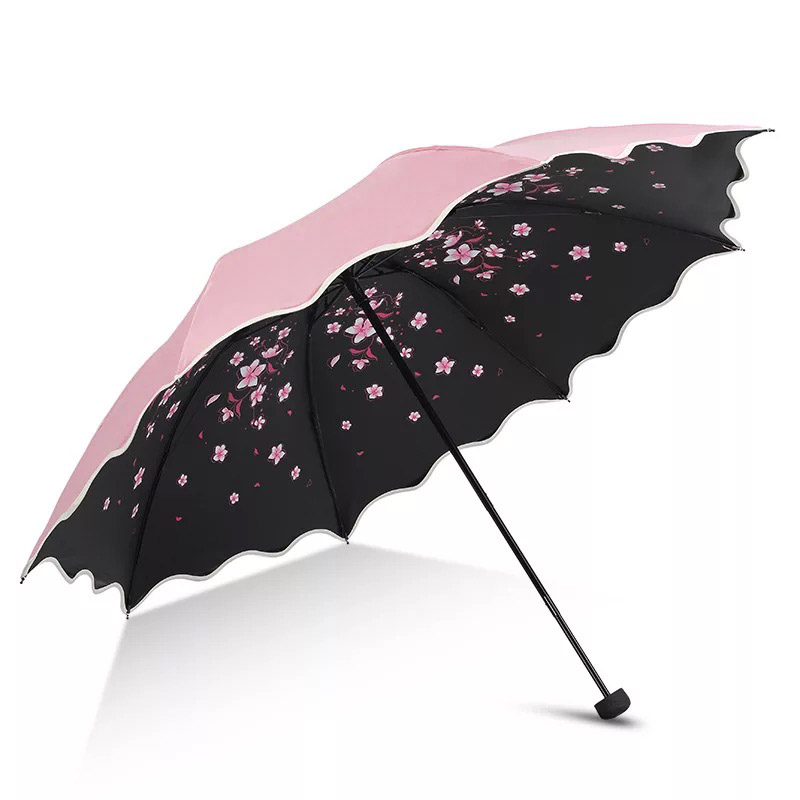 Mærke blomster paraply til kvinder folde pige parasol sol bærbar stærkt regn kvindelig sol uv klare paraplyer lys: Lyserød