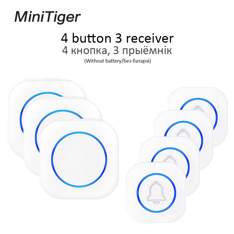 Minitiger Wireless Doorbell Welcome bell Intelligent Home Door bell Alarm Smart Doorbell doorbell ring Waterproof Button: 4 button 3 receiver