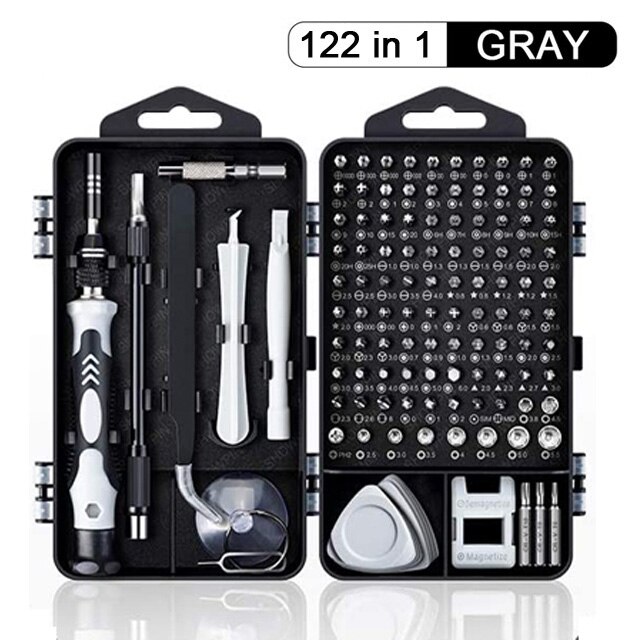 122 in 1 Magnetic Laptop Screwdriver Kit Computer Repair Kit Precision Screwdriver Set Small Impact Screw Driver Set with Case: 122in1 gray