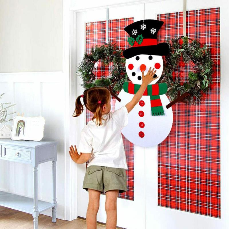 DIY Kerst Voelde Sneeuwpop Deur Muur Opknoping Speelgoed Xmas Nieuwjaar Decor Kids Ornament Handgemaakte Kerst Sneeuwpop