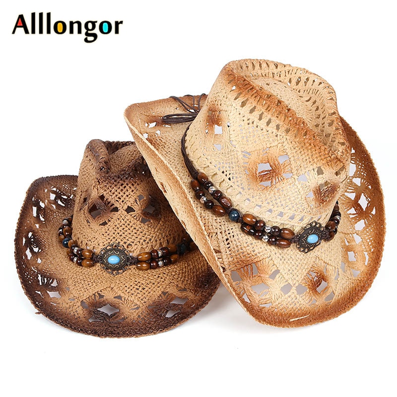 Sommer mænd cowboy hat kvinder retro vintage turkis læderrem cowboy cowgirl kasketter western sommer sol hat