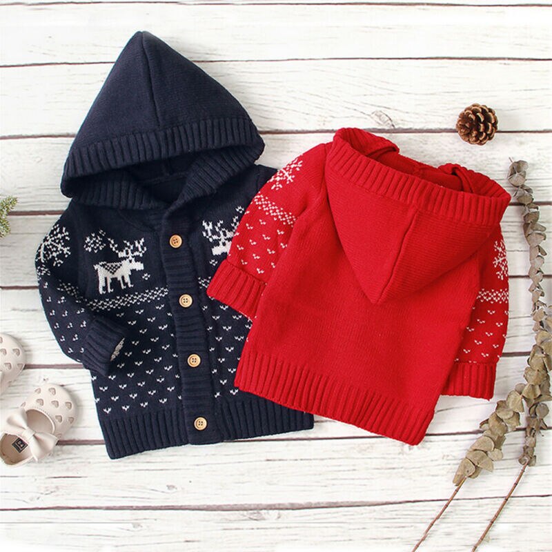 Baby Clothes 0-18M Boy Knit Sweater Deer Pattern Warm Baby Boy Sweater Hooded Long Sleeve Autumn Girls Sweater