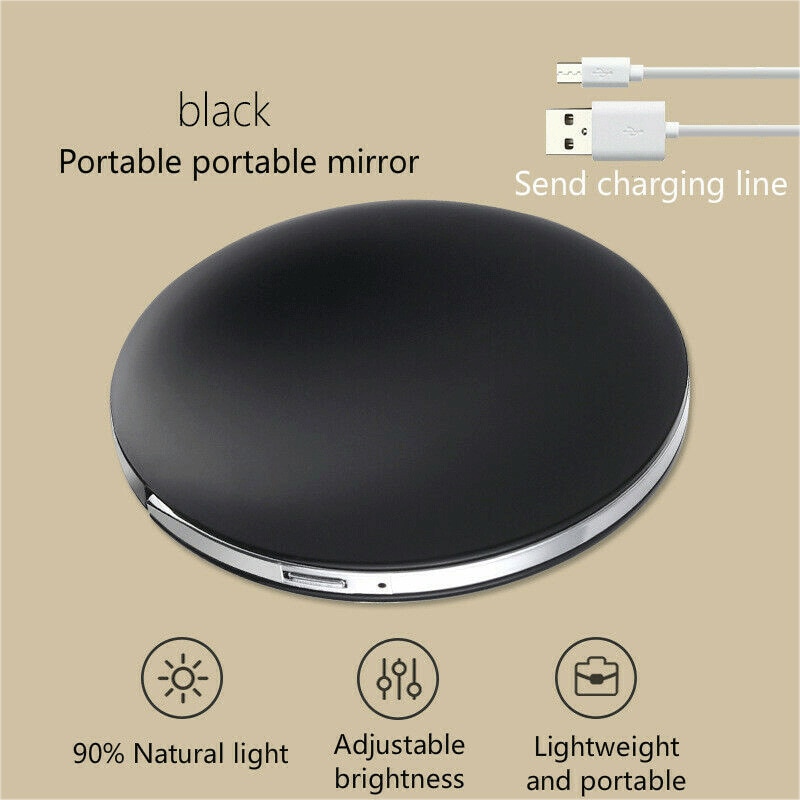 Make-up Cosmetische Opvouwbare Draagbare Compacte Pocket Spiegel met Led-verlichting Lampen Candy Kleur USB opladen draagbare ABS Spiegel