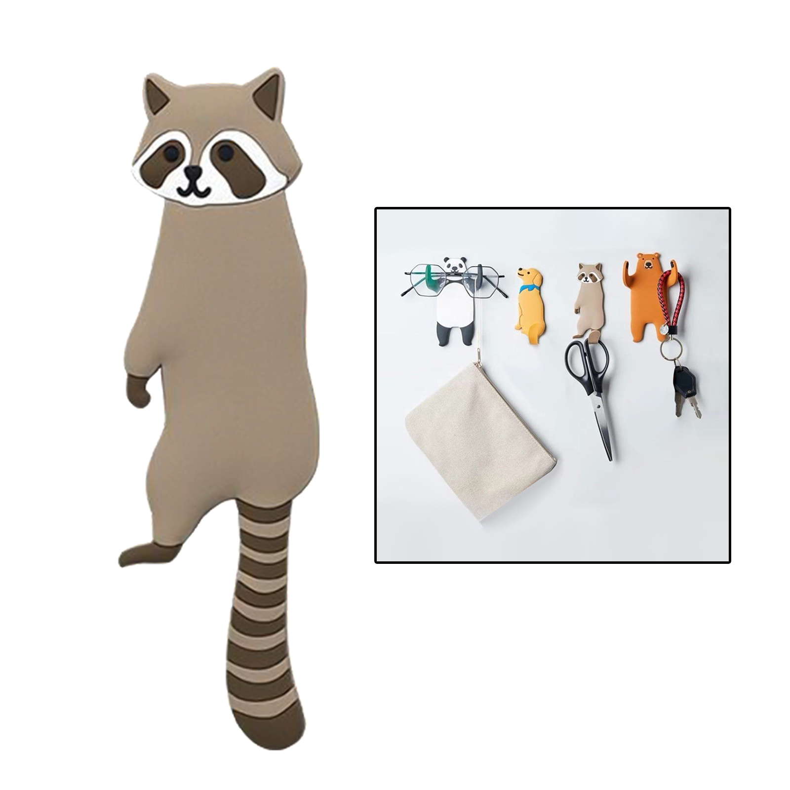 Leuke Cartoon Dier Muur Haak Creatieve Dier Haak Badkamer Keuken Haak Zelfklevende Sleutel Haken Voor Muur Home Decor Ambachten: Coffee raccoon