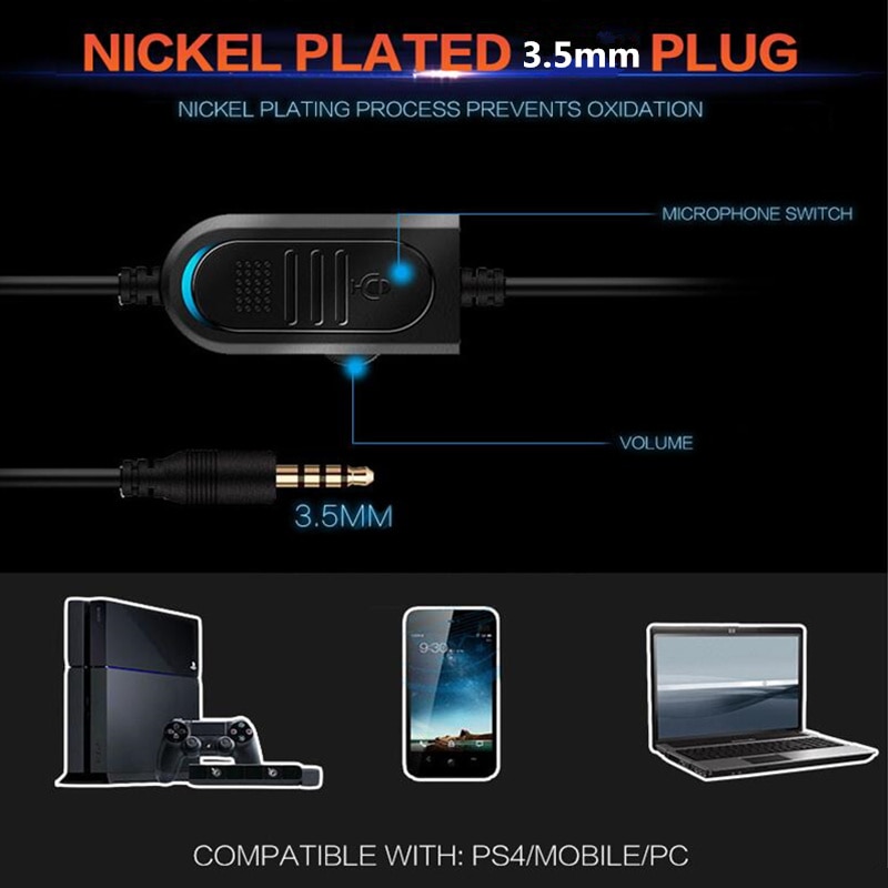 Auriculares para Gaming PS4, Cascos con cable y micrófono, música, luz LED estéreo, para Xbox One, Switch, ordenador portátil y teléfono