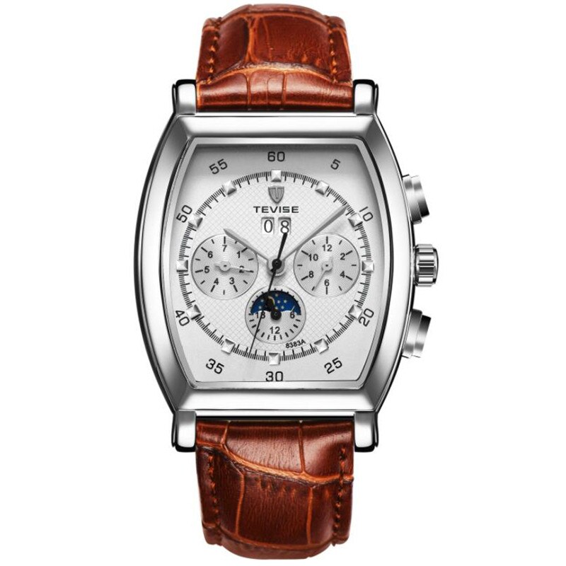 Rétro rectangulaire multi-fonction hommes montres haut de gamme de luxe automatique mécanique montre hommes étanche calendrier horloge: Color 01