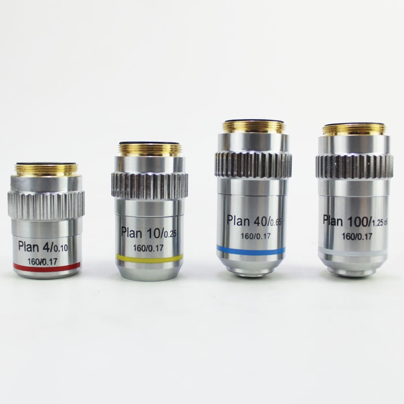 4X 10X 40X 100X Biological Microscope Objective Lens 195 Plan Achromatic Object Glass Microscopio Accessories
