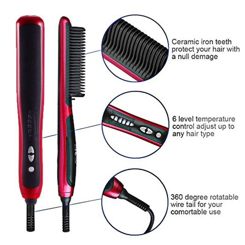 Peigne à lisser la barbe, peigne à lisser les cheveux, peigne à coiffer pour homme, lisseur à barbe, bigoudis, lisseur