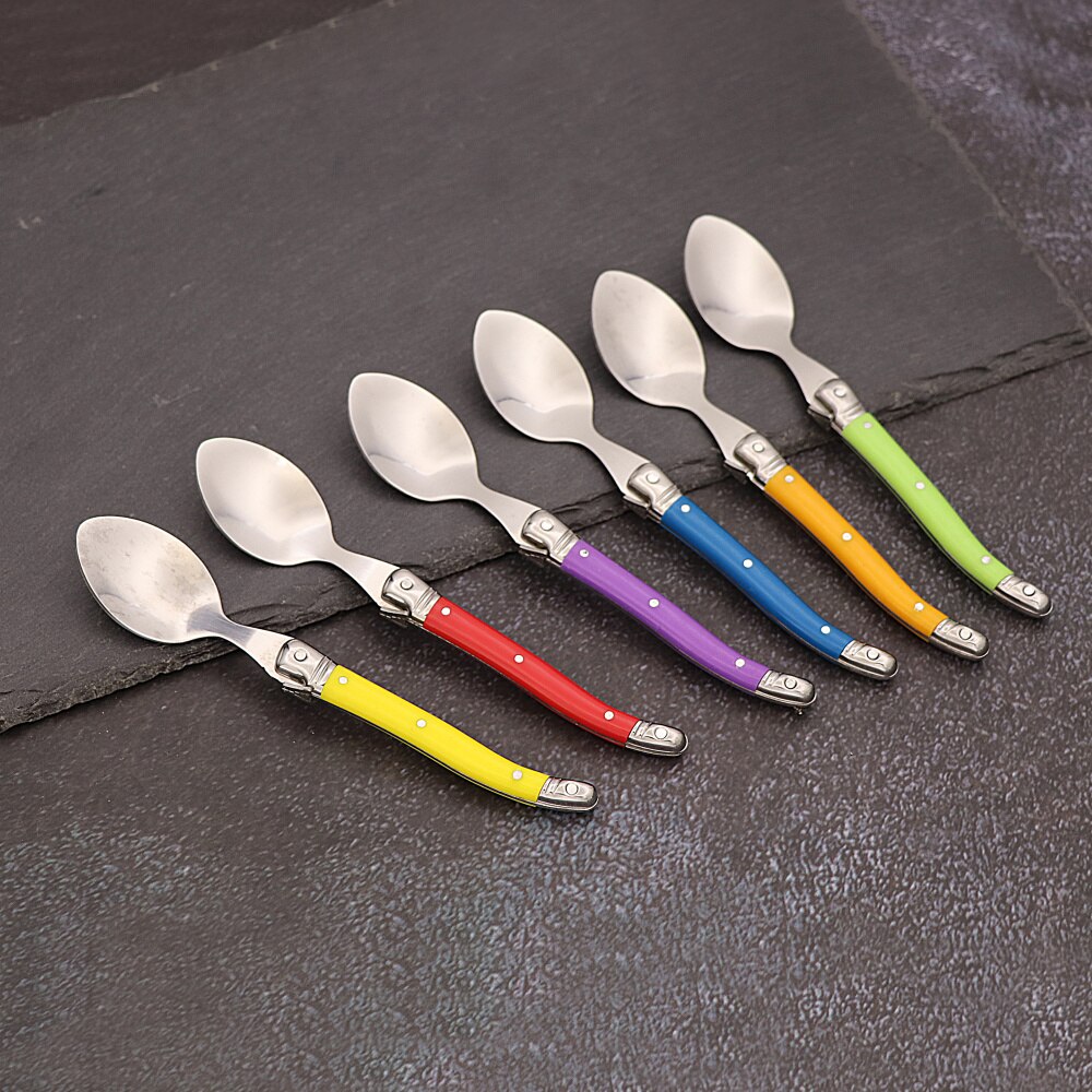 6pcs Stainless Steel Laguiole Coffee Spoons Set Plastic Handle Spoon Set for Tea Tableware Colorful Small Spoon