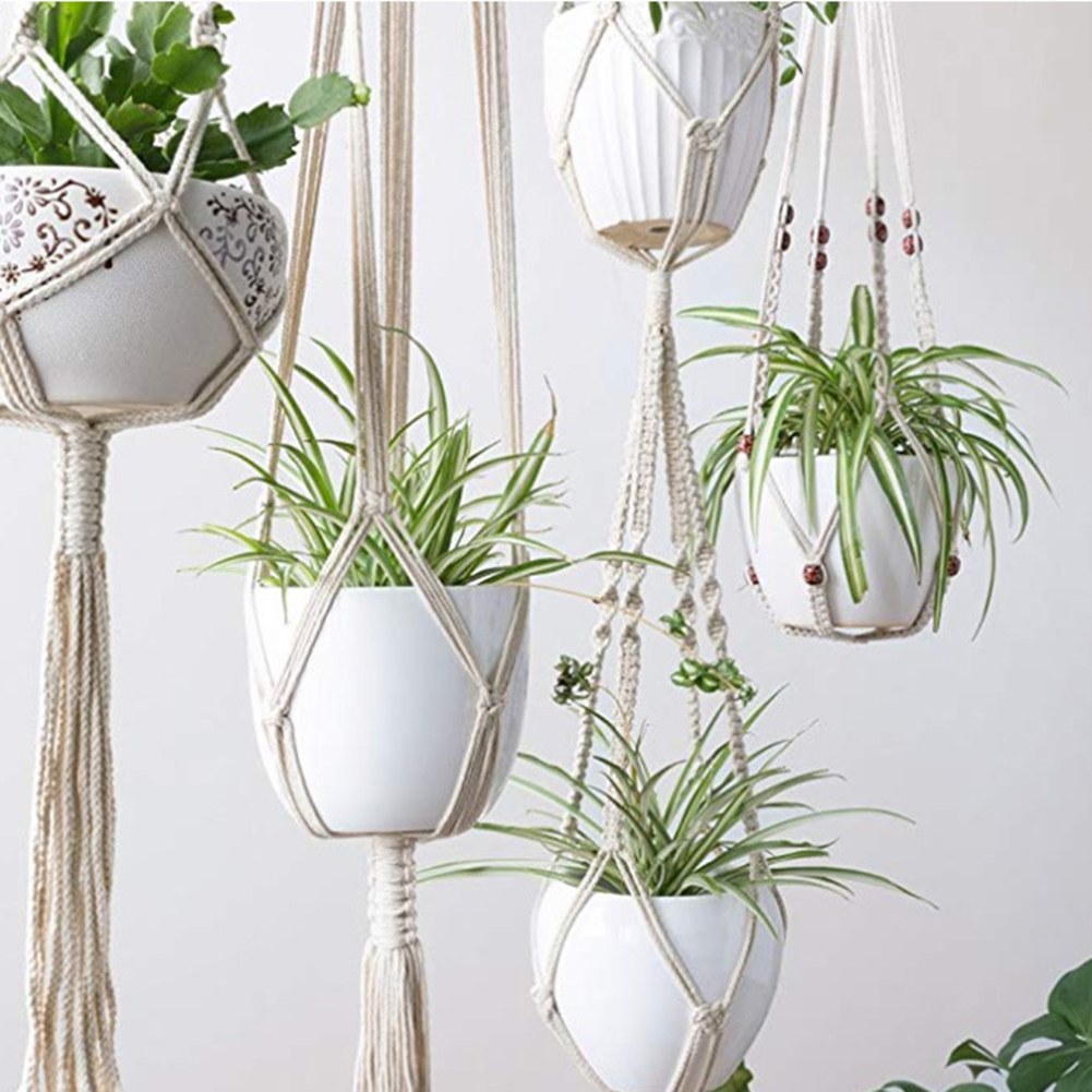Flower Pot Net Bag Plant Hanger Handmade DIY Braided Knotted Rope Holder Home Garden Hanging Pot Basket Lanyard Decor