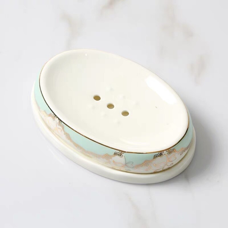 European Pastoral Bone China Soap Box Ceramic Bathroom Toilet White Porcelain Soap Draining Dish Home Light Luxury Soap Tray: I